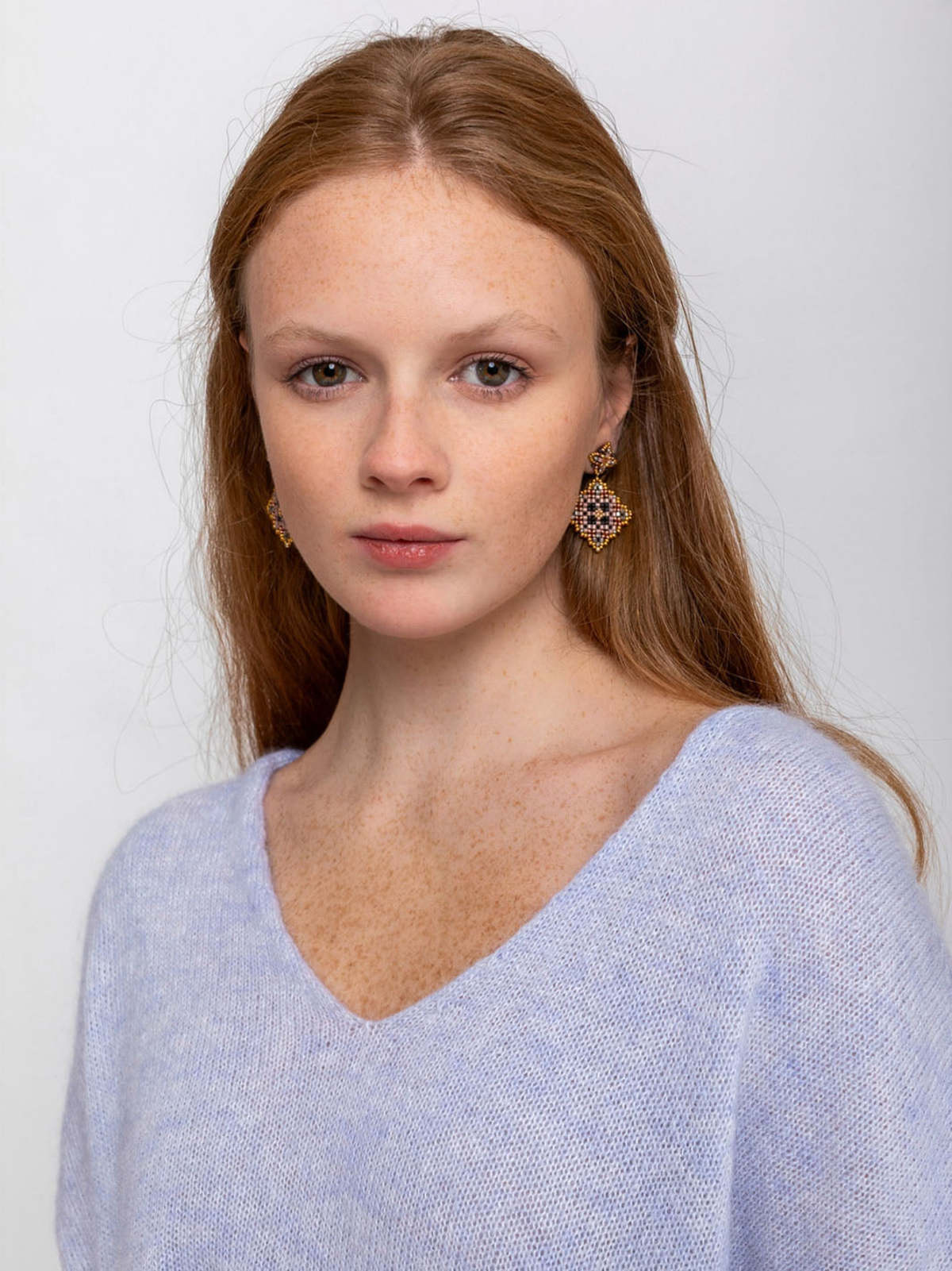 Miguel Ases Triangle Beaded Post Earrings - 14K - Image 1 of 2