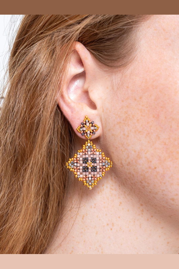 Miguel Ases Triangle Beaded Post Earrings - 14K