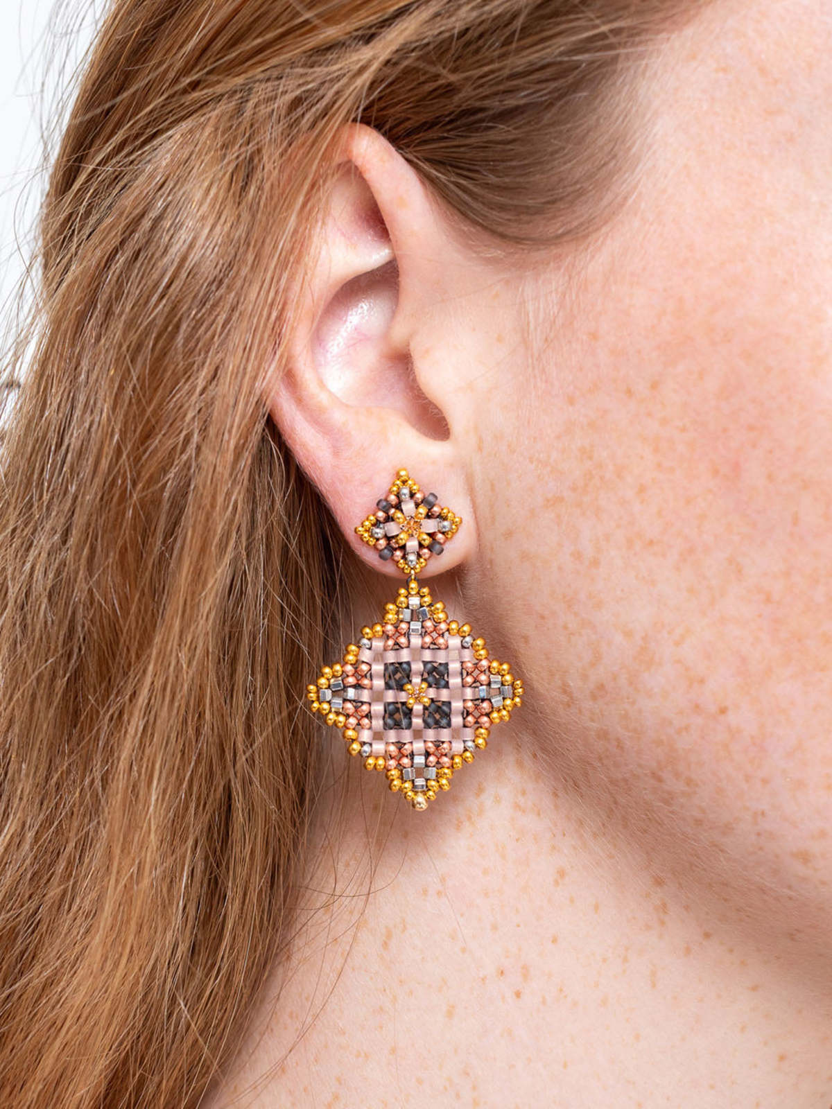 Miguel Ases Triangle Beaded Post Earrings - 14K - Image 2 of 2