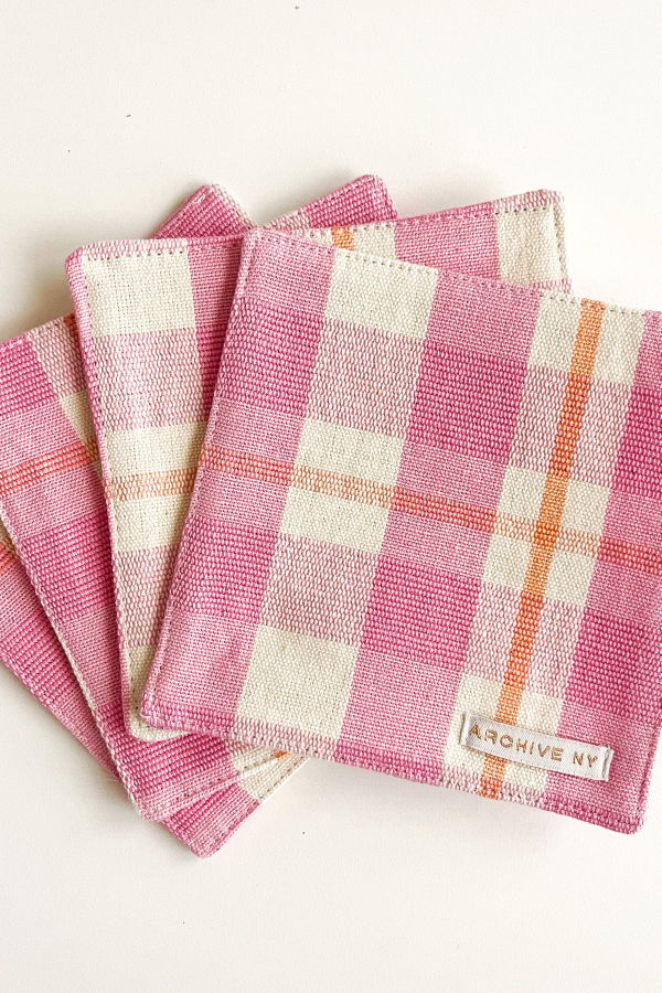 Archive New York Abigail Plaid Coasters - Bubblegum/Peach