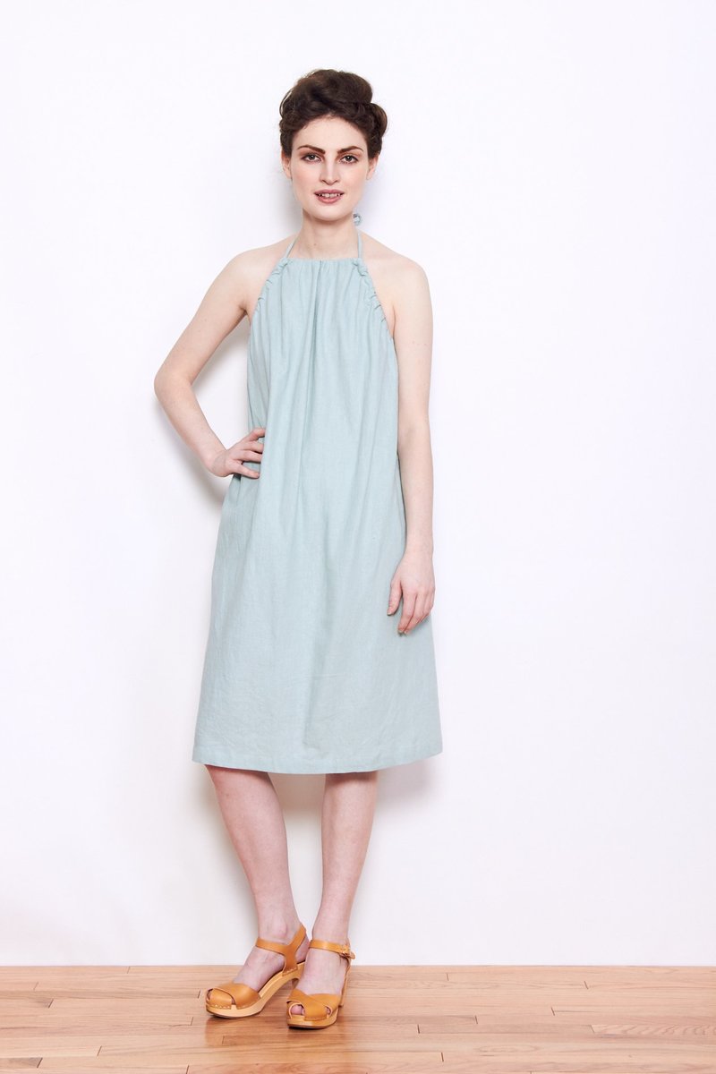 Nahanni Arntzen Linen Halter Dress - Sea Foam Green | Garmentory