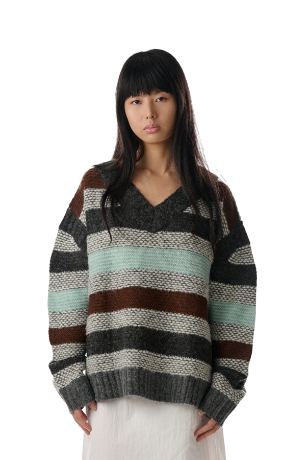 fey fey WORLDWIDE Brown Striped Garter Sweater