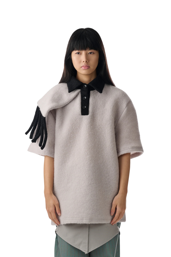 fey fey WORLDWIDE Gray Scarf Wool Top