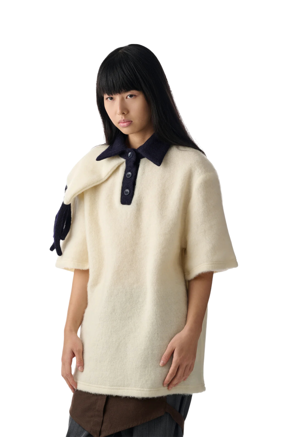 fey fey WORLDWIDE Ivory Scarf Wool Polo Top