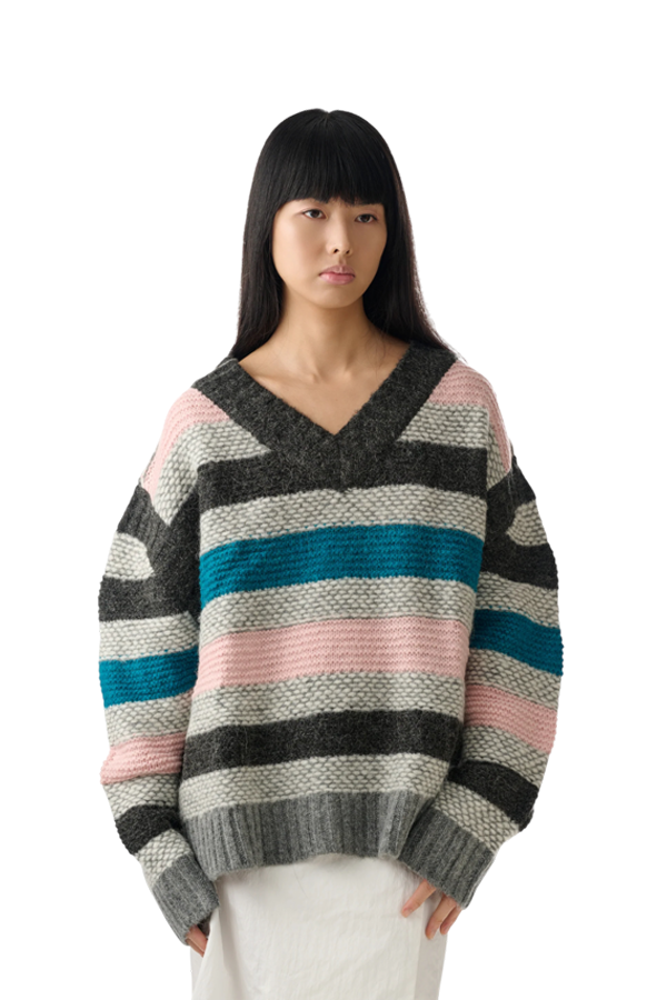 fey fey WORLDWIDE Pink Striped Garter Sweater
