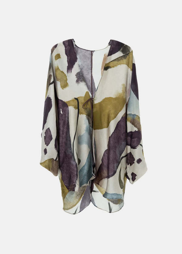 YANGKEHAN Abstract-Print Silk Cardigan - Beige | Garmentory