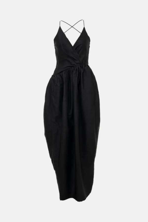 YANGKEHAN Cross-Back Draped Dress - Black