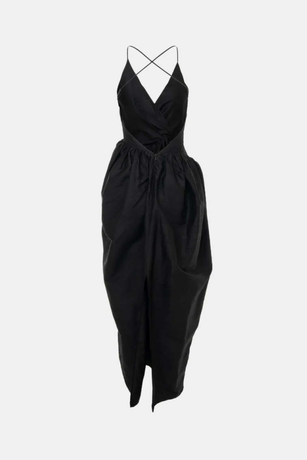 YANGKEHAN Cross-Back Draped Dress - Black