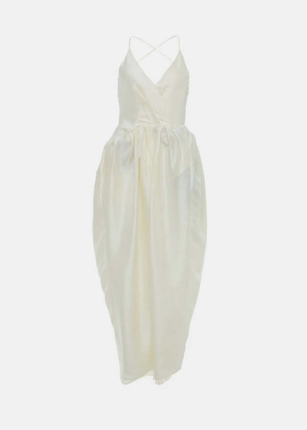 YANGKEHAN Cross-Back Gathered Silk Dress - White