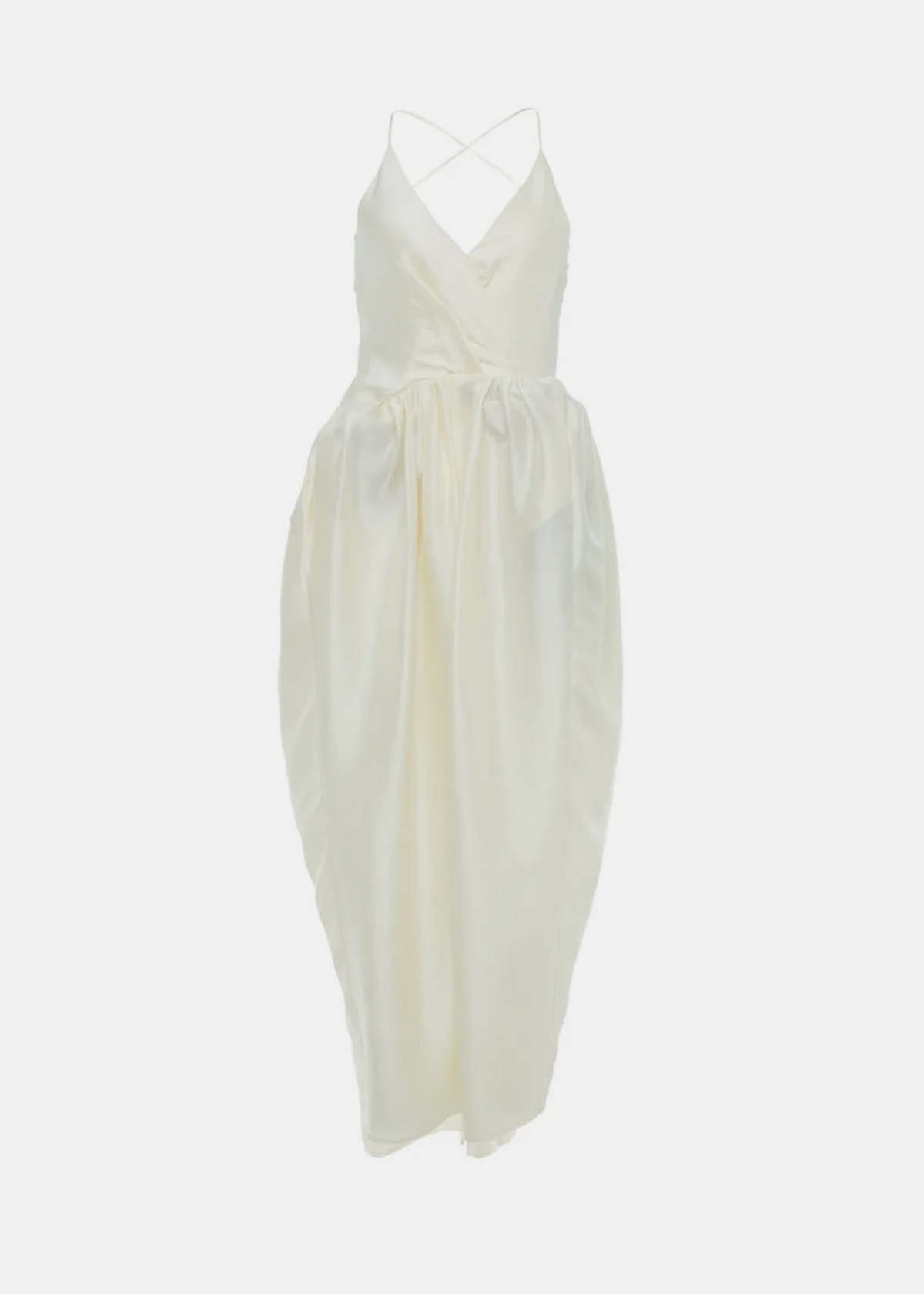 YANGKEHAN Cross-Back Gathered Silk Dress - White - Image 1 of 2