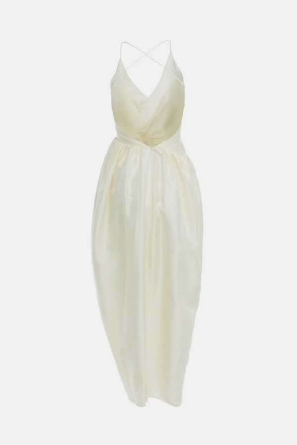 YANGKEHAN Cross-Back Gathered Silk Dress - White