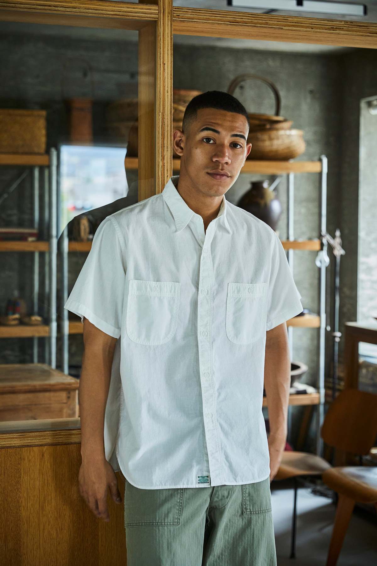 orSlow Short Sleeve Chambray Work Shirt - White - Image 1 of 12