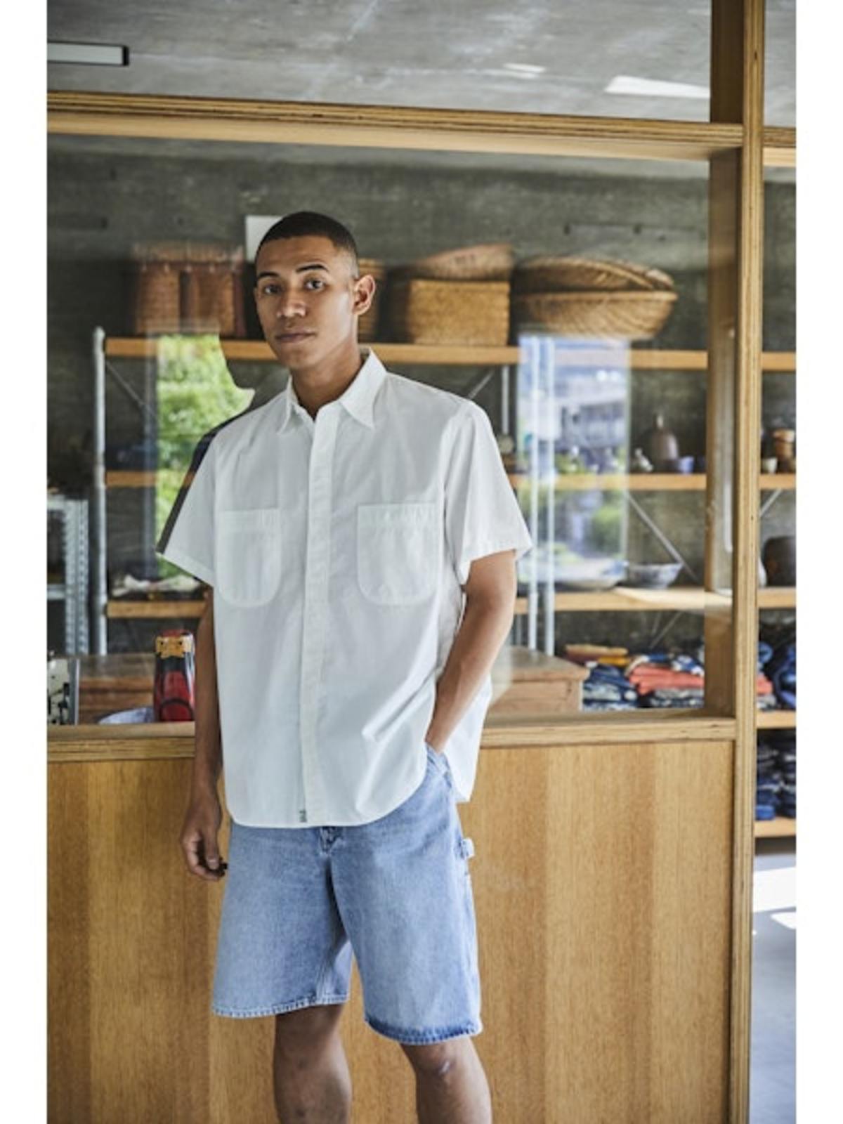 orSlow Short Sleeve Chambray Work Shirt - White - Image 2 of 12