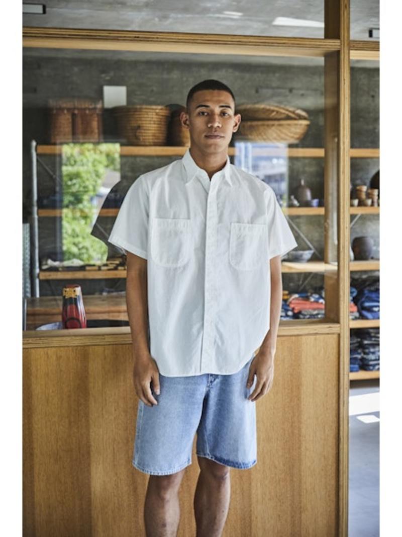 orSlow Short Sleeve Chambray Work Shirt - White