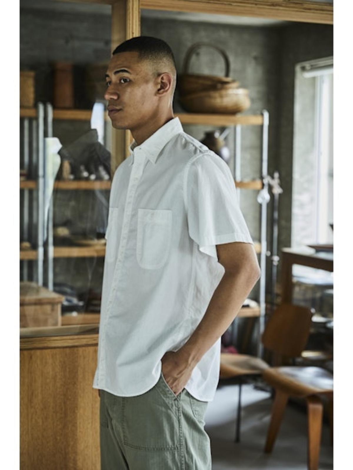 orSlow Short Sleeve Chambray Work Shirt - White - Image 11 of 12