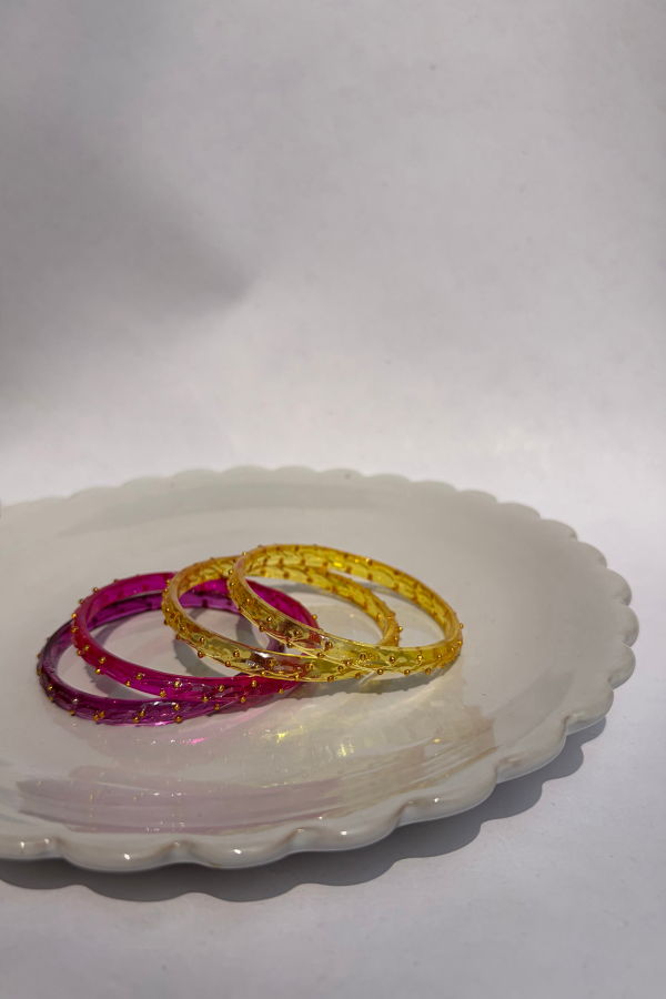 IKKIVI Arm Candy Pink & Yellow Bangle Set