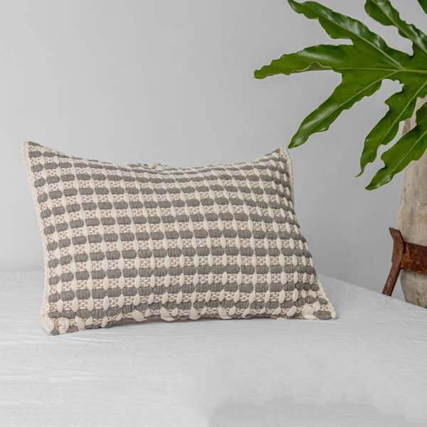 Wayil by Algodones Mayas Lattice Pillow Cover - Bone w/ Cocoa and Grey