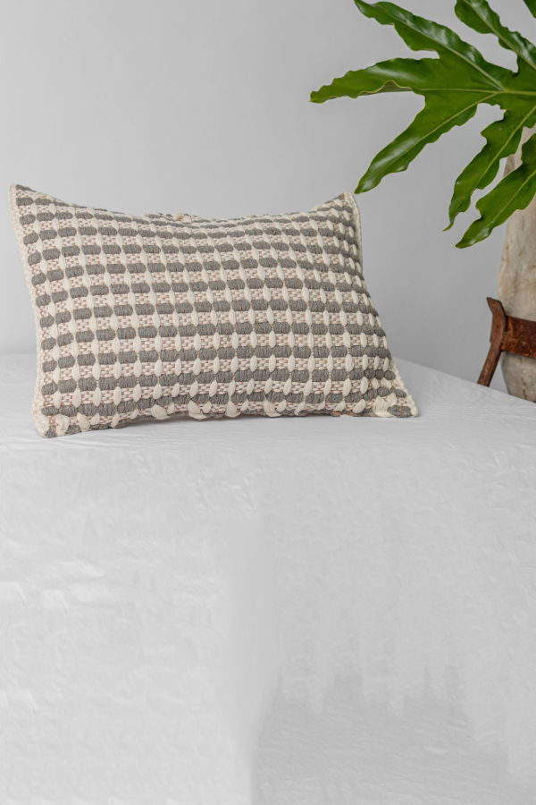 Wayil by Algodones Mayas Lattice Pillow Cover - Bone w/ Cocoa and Grey
