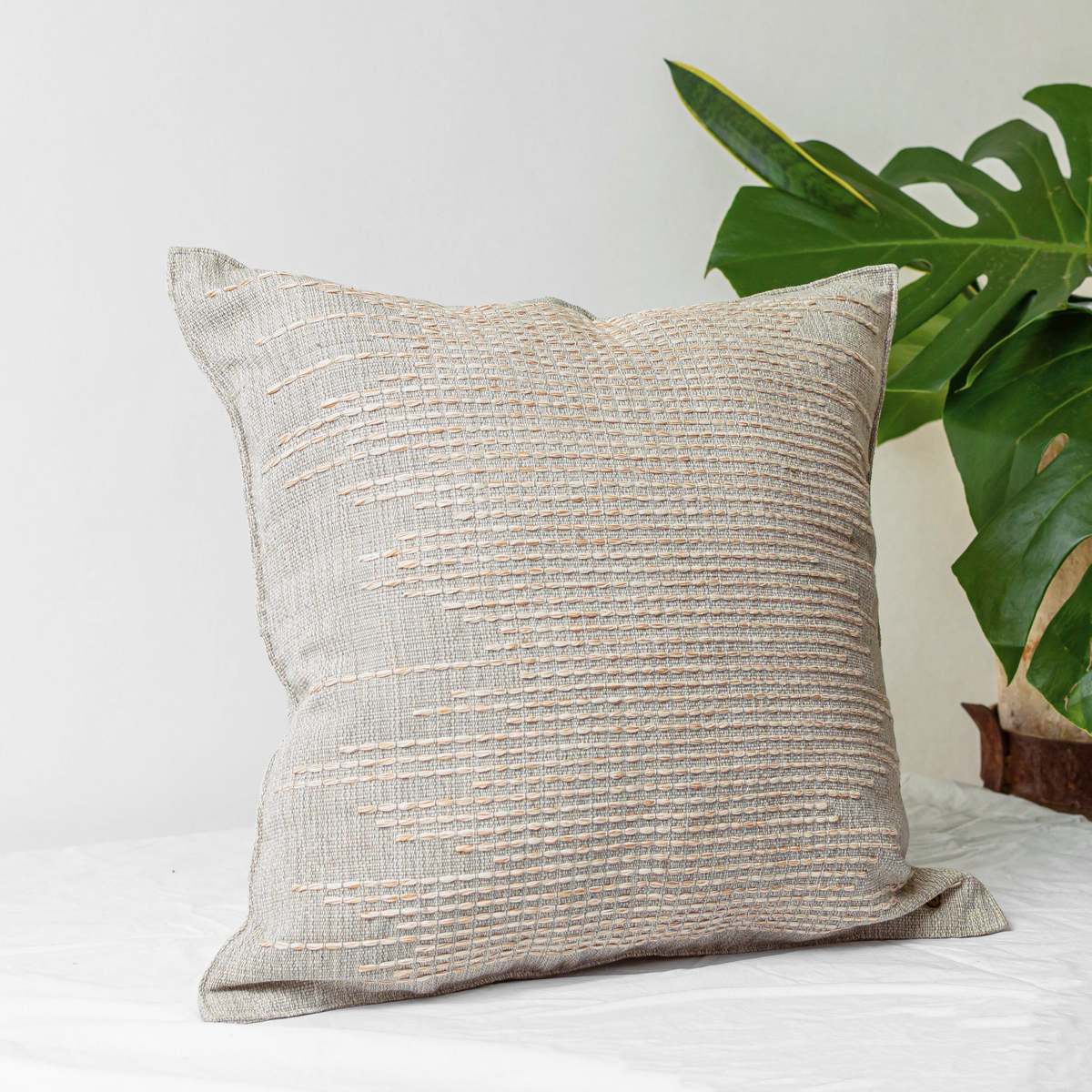 Wayil by Algodones Mayas Meander Pillow Cover - Grey w/ Bone and Cocoa - Image 1 of 1