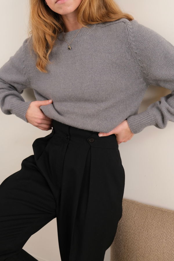 Vintage Wool Blend Long Sleeve Sweater - Gray