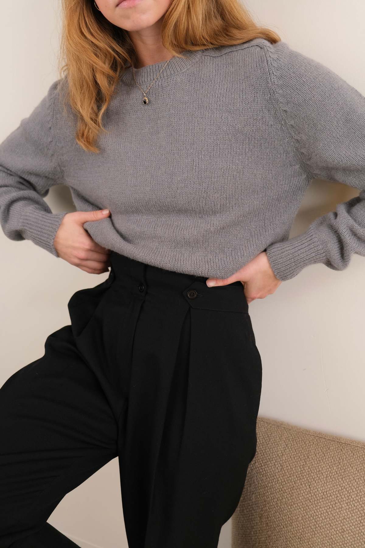 Vintage Wool Blend Long Sleeve Sweater - Gray - Image 2 of 5