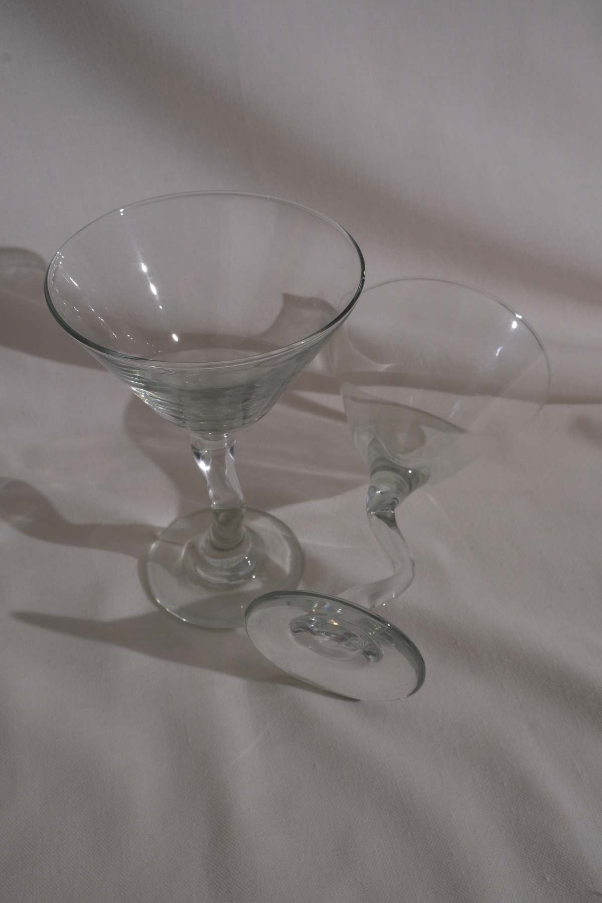 Vintage 90s Twisted Stem Martini Glasses - Clear - Image 3 of 3