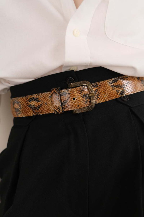 Vintage 90s Italian Leather Brass Buckle Belt - Umber