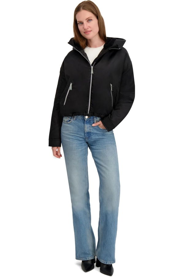 Laundry by Shelli Segal Heavyweight Windbreaker Jacket with Sherpa Lined Hood - Black