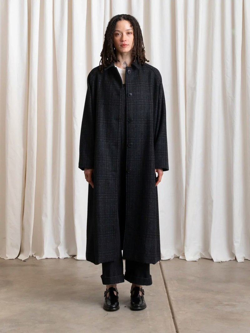 Ali Golden New Wool Trench Coat - Blue / Gray Plaid