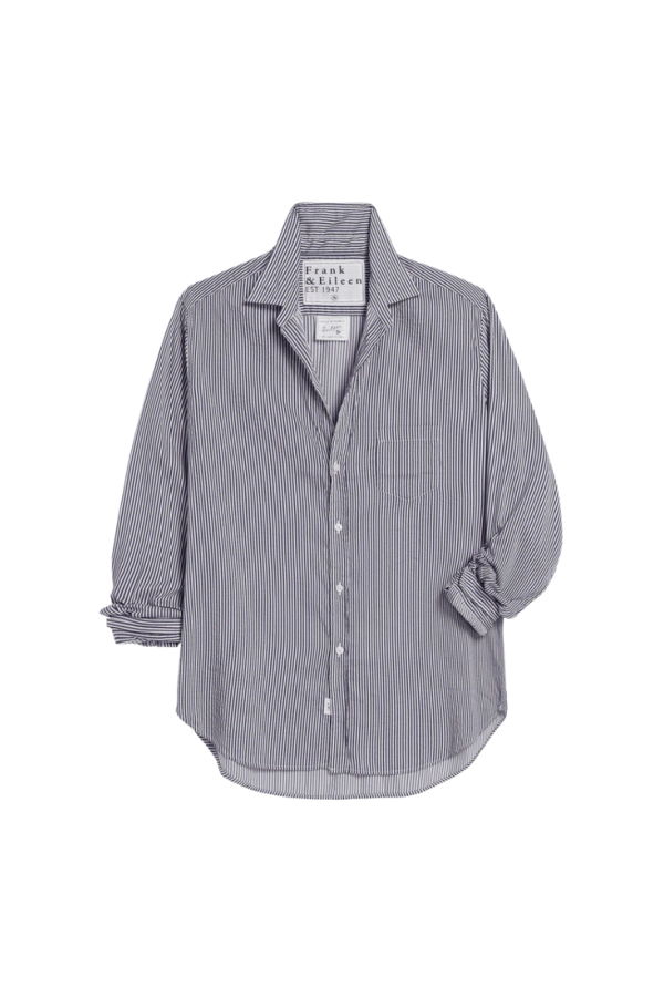 Frank & Eileen Eileen Relaxed Button-Up Shirt - Blue/ White/ Silver Stripe