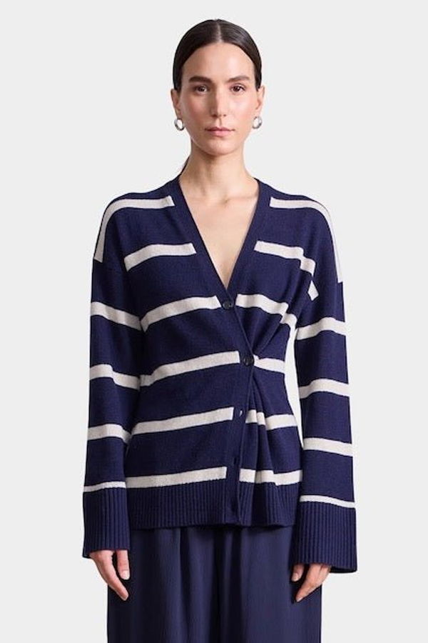 Apiece Apart Ana Wrap Cardigan - Navy & Cream Stripe