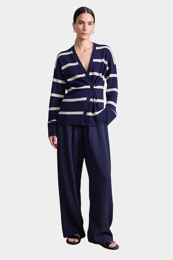 Apiece Apart Ana Wrap Cardigan - Navy & Cream Stripe