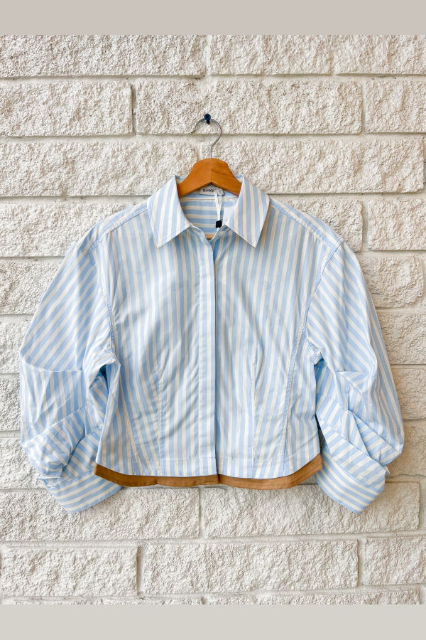 Jonathan Simkhai Boone Combo Shirt - Hydragea Blue Stripe