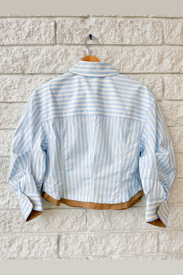 Jonathan Simkhai Boone Combo Shirt - Hydragea Blue Stripe