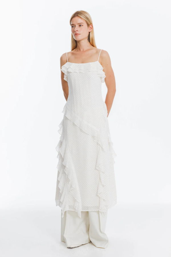 Cubic Irregular Ruffled Polka Dot Sling Dress