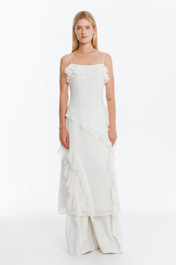 Cubic Irregular Ruffled Polka Dot Sling Dress