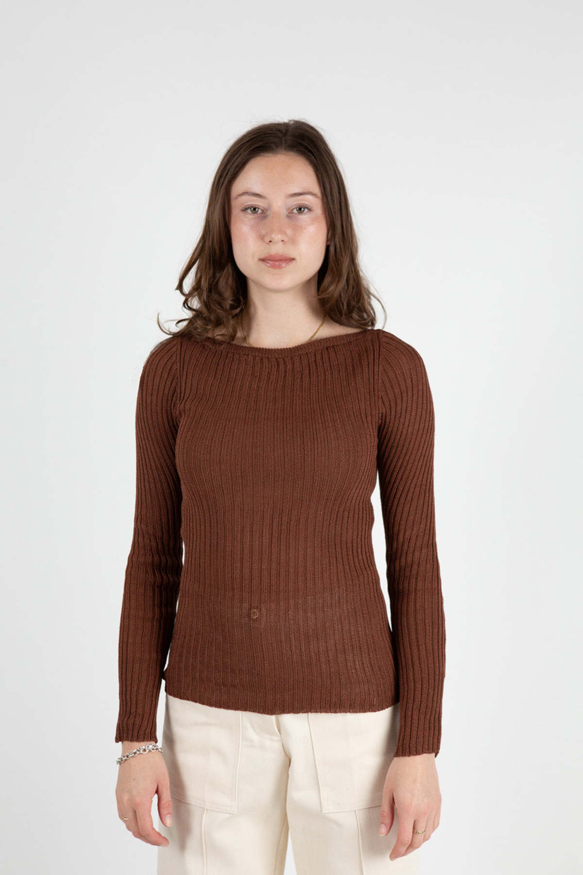 Erica Tanov Pima Cotton Ribbed Bateau Pullover - Image 1 of 5