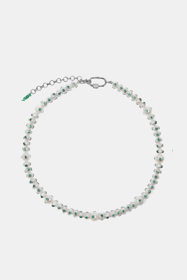 VEERT Green Polka Dot Freshwater Pearl Necklace - White Gold