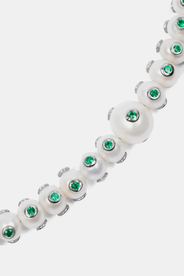 VEERT Green Polka Dot Freshwater Pearl Necklace - White Gold