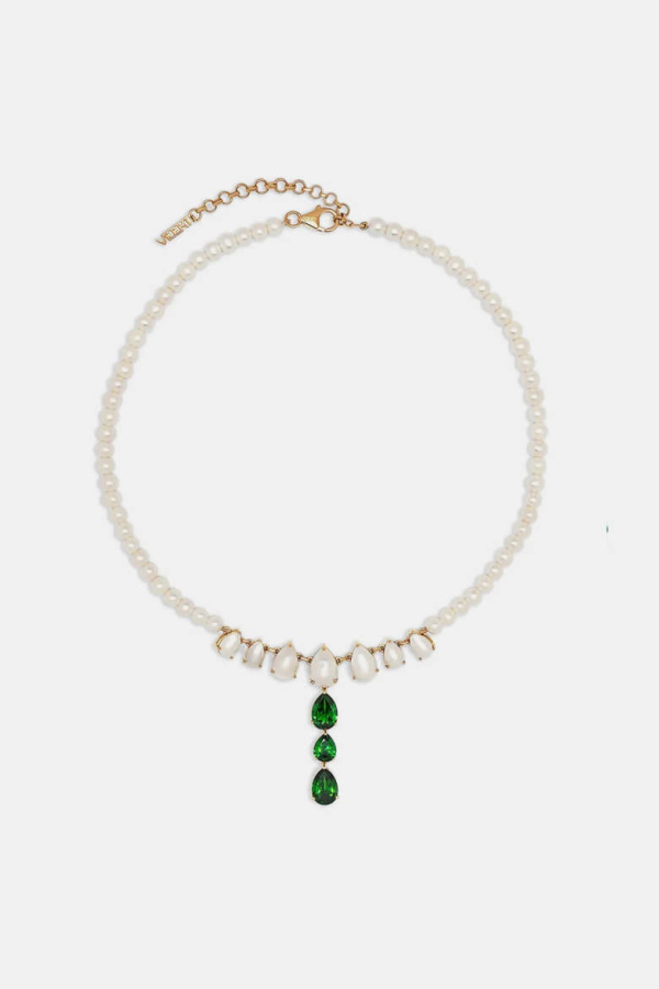 VEERT White Gold Freshwater Pearl Drop Chain Necklace - Yellow Gold