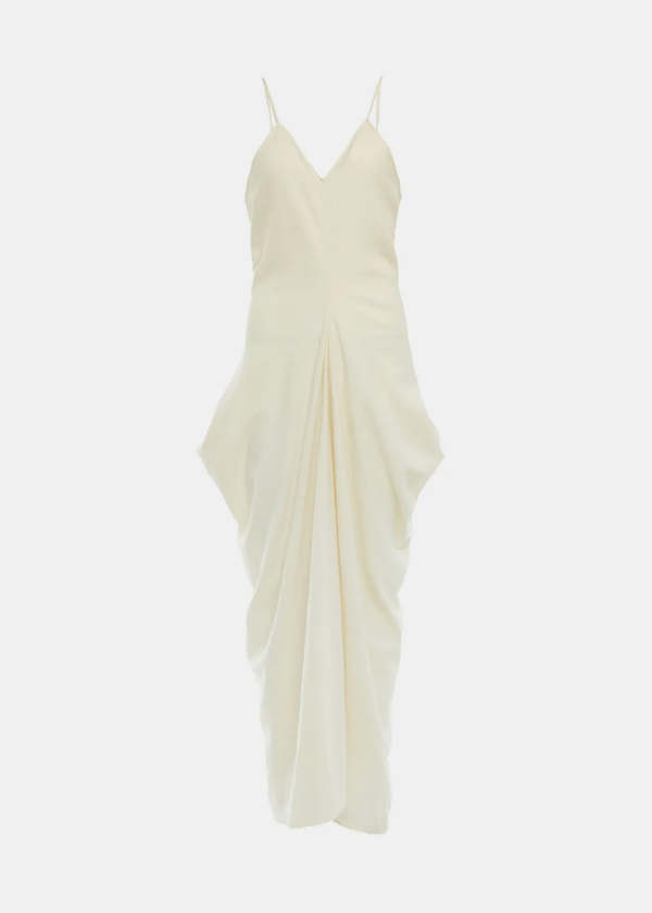 YANGKEHAN Draped V-Neck Asymmetric Party Dress - White