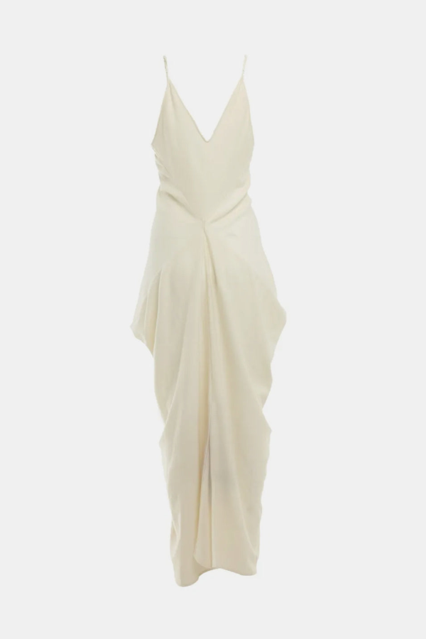YANGKEHAN Draped V-Neck Asymmetric Party Dress - White