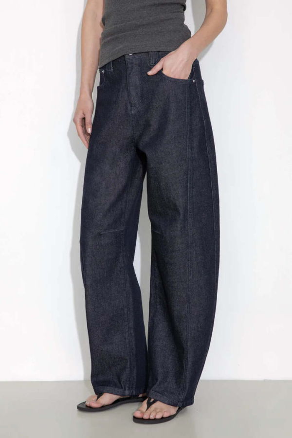 Cubic Panelled Loose-Fit Wide-Leg Tapered Jeans