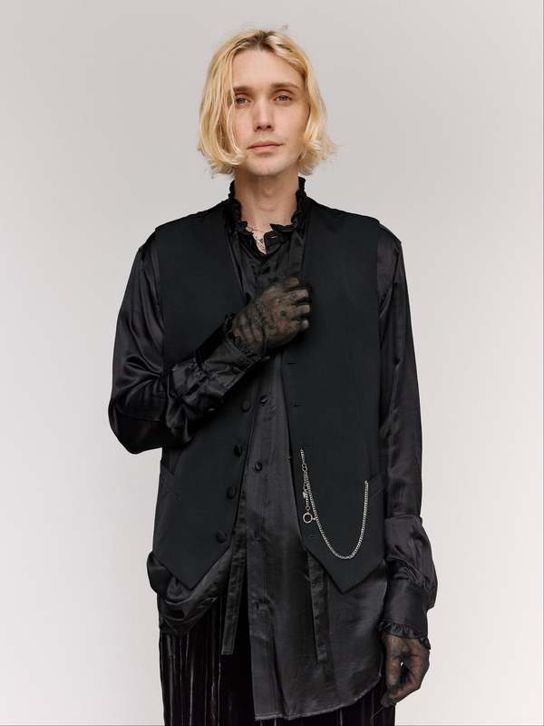 TAKAHIROMIYASHITA The Soloist. Black Wool Gabardine Gilet