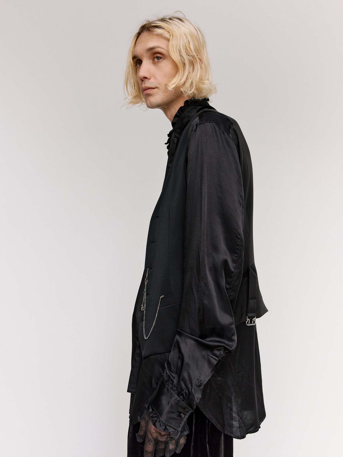TAKAHIROMIYASHITA The Soloist. Black Wool Gabardine Gilet - Image 3 of 9