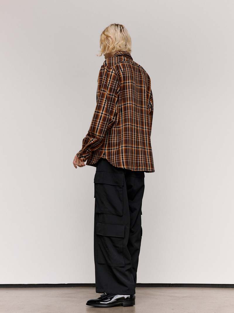 TAKAHIROMIYASHITA The Soloist. Brown Plaid Cotton Half Zip Pullover Shirt