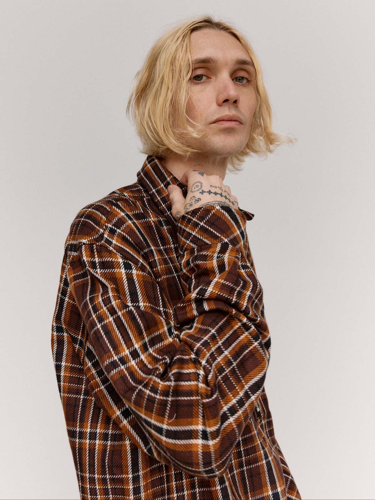 TAKAHIROMIYASHITA The Soloist. Brown Plaid Cotton Half Zip Pullover Shirt - Image 4 of 8