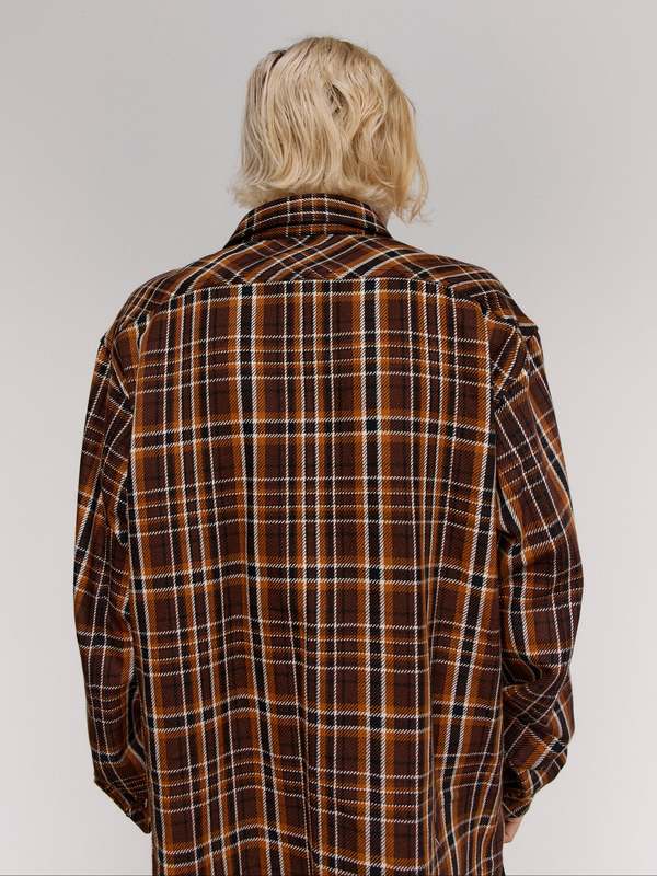 TAKAHIROMIYASHITA The Soloist. Brown Plaid Cotton Half Zip Pullover Shirt