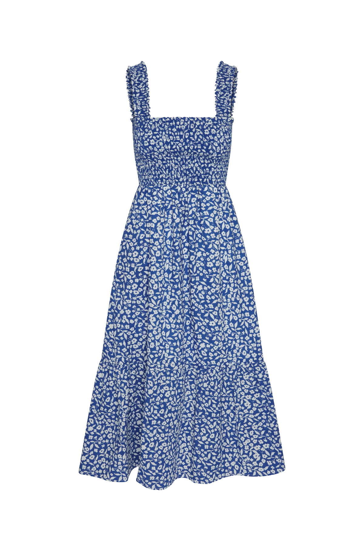 The Standard Stitch The Smocked Ruffle Tank Midi Dress - Blue Floral - Image 5 of 7