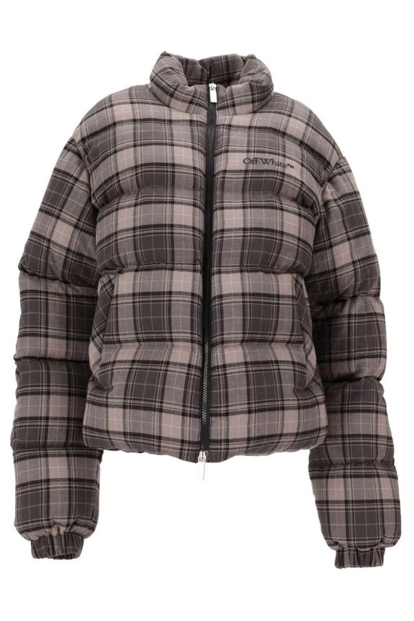 Off-White Spray Arr Check Flan Down Jacket - Dark Grey/Black